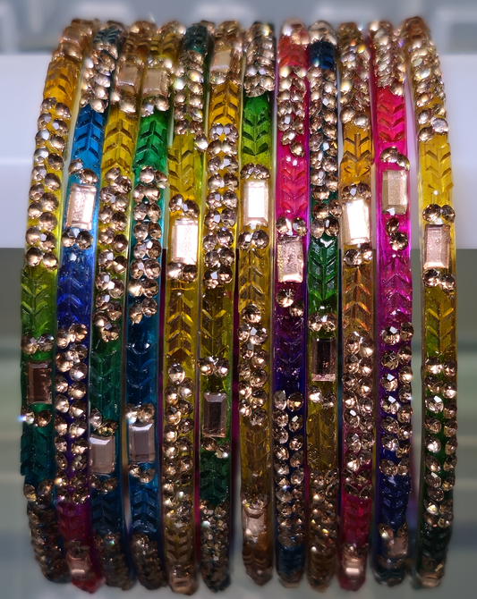 Ayush Design Sparkling Premium Glass Bangle (Dozen - 12 Bangle)