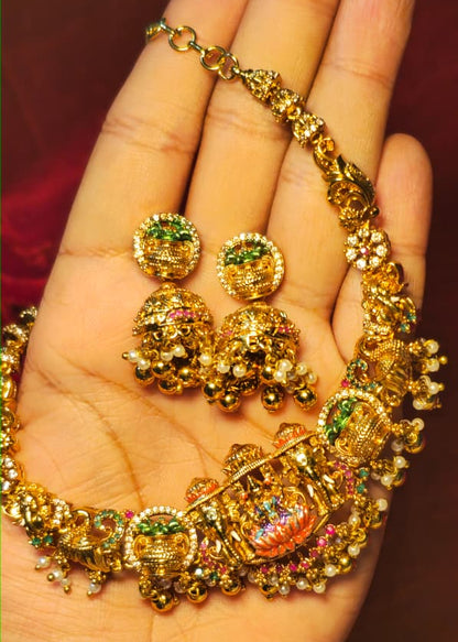 Premium Colorful Enamel Lakshmi Necklace and Earring Set