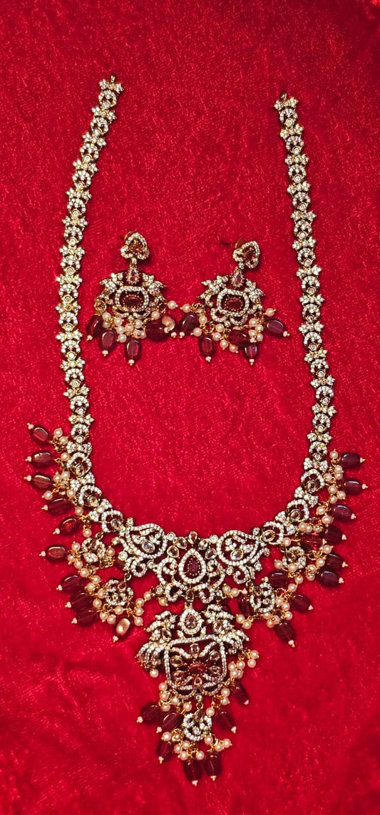 Premium Colorful AD Mehandi Victorian Haram And Earrings Set